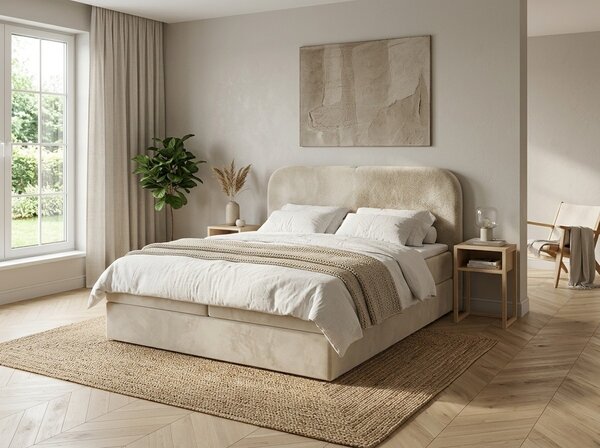 Pat tapițat boxspring FORENA 140x200 cm crem Saltele: Saltea cu arcuri Bonell