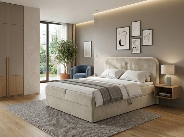 Pat tapițat boxspring FORENA 140x200 cm crem Saltele: Saltea cu arcuri Bonell