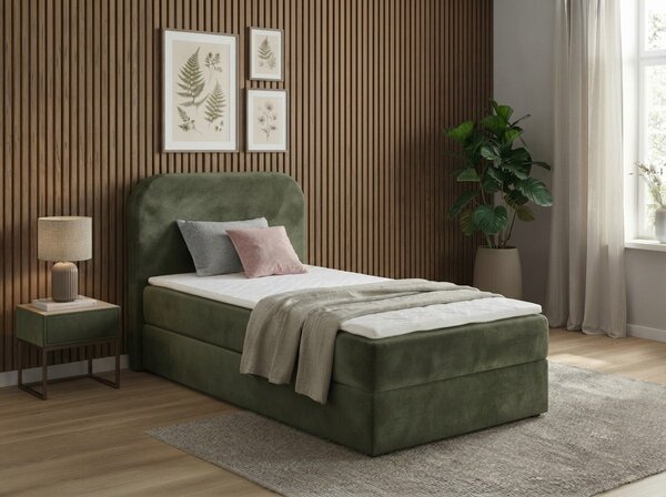 Pat tapitat boxspring FORENA 90x200 cm verde inchis Saltele: Saltea cu arcuri Bonell