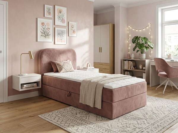 Pat tapițat boxspring FORENA 90x200 cm roz vechi Saltele: Saltea cu arcuri Bonell