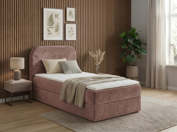 Pat tapițat boxspring FORENA 90x200 cm roz vechi Saltele: Saltea cu arcuri Bonell