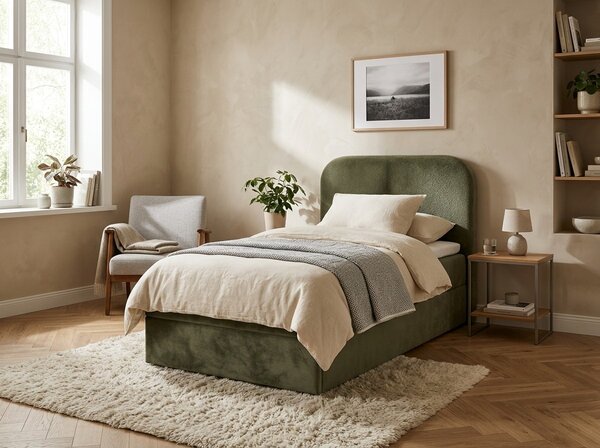 Pat tapitat boxspring FORENA 90x200 cm verde inchis Saltele: Saltea cu arcuri Bonell
