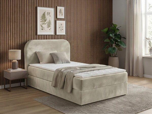 Pat boxspring tapitat FORENA 90x200 cm crem Saltele: Saltea cu arcuri Bonell