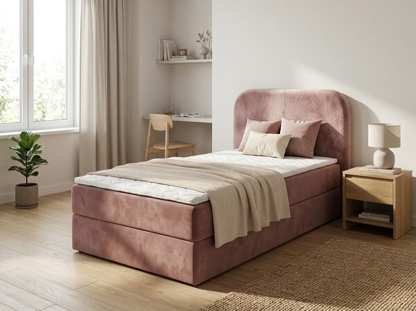 Pat tapițat boxspring FORENA 90x200 cm roz vechi Saltele: Saltea cu arcuri Bonell