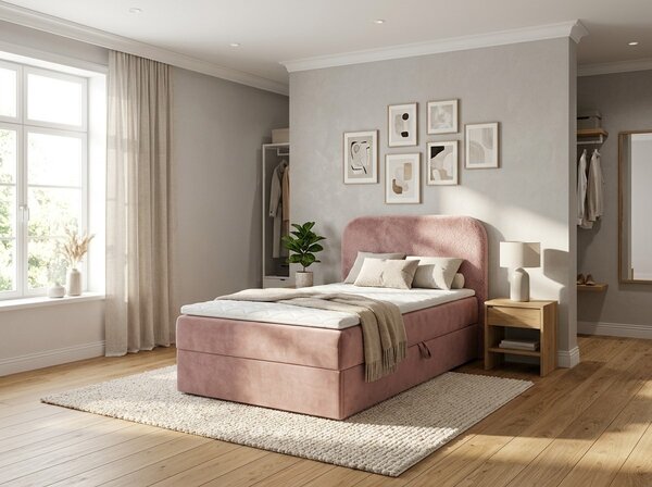 Pat tapițat boxspring FORENA 90x200 cm roz vechi Saltele: Saltea cu arcuri Bonell