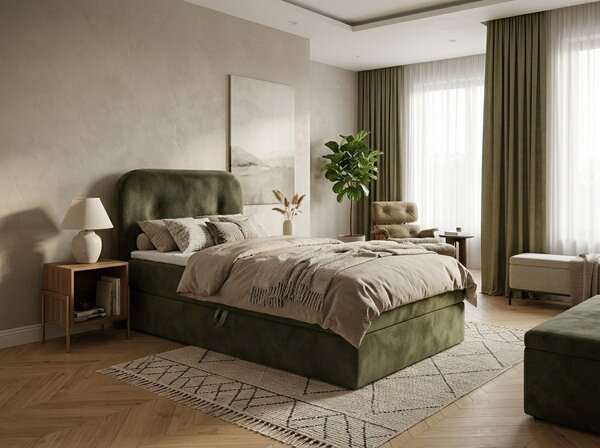 Pat tapitat boxspring FORENA 90x200 cm verde inchis Saltele: Saltea cu arcuri Bonell