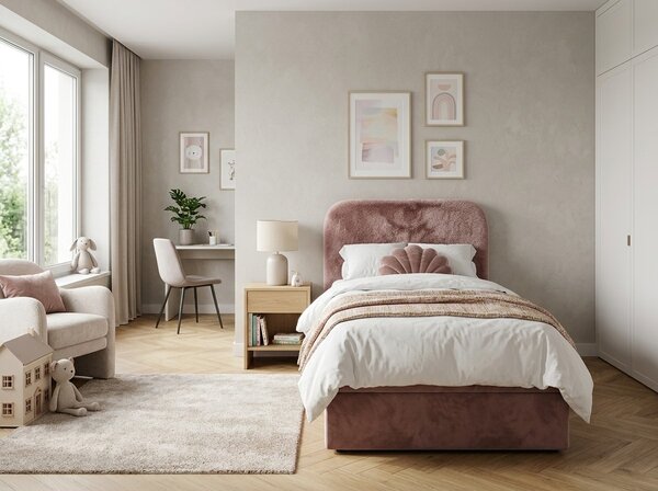 Pat tapițat boxspring FORENA 90x200 cm roz vechi Saltele: Saltea cu arcuri Bonell