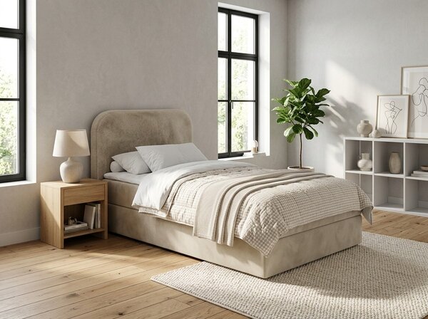 Pat boxspring tapitat FORENA 90x200 cm crem Saltele: Saltea cu arcuri Bonell