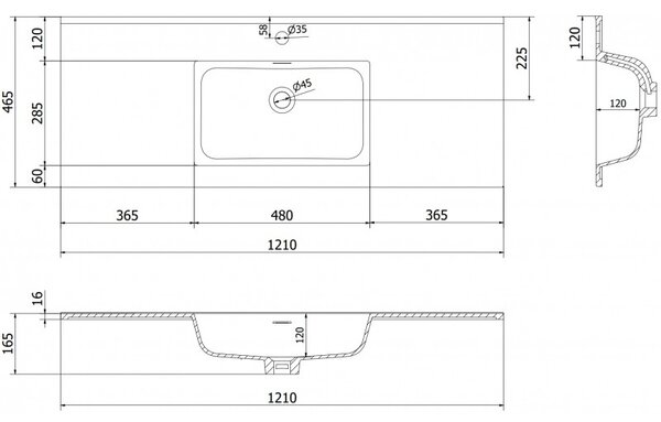 Lavoar încorporat Mexen Otis 121 x 46,5 cm, alb mat, 25181201
