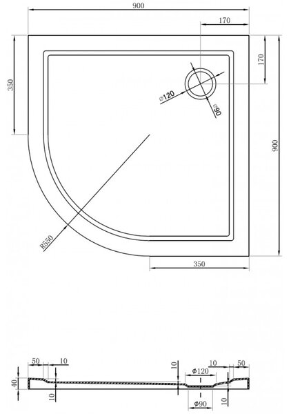 Mexen Flow, cădiță de duș rotundă subțire 90 x 90 cm, negru mat - 46Q709090