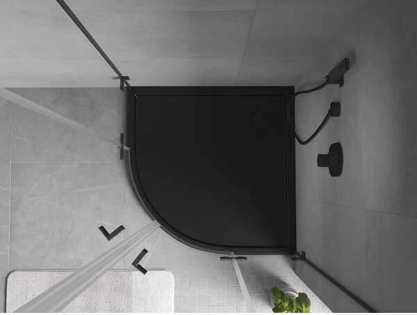 Mexen Flow, cădiță de duș rotundă slim 80 x 80 cm, negru mat, 46Q708080