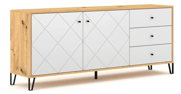 JAKS Komoda kašmírová s dekorom dub artisan Bacardi 183 cm biela