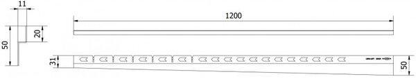 Mexen Line-B, bară de duș 120 cm, stânga, auriu mat, 185502120L
