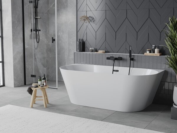 Cadă de baie Mexen Oval Slim, independentă, lipită de perete, 170 x 80 cm, alb lucios, preaplin negru mat, 52661708000-70