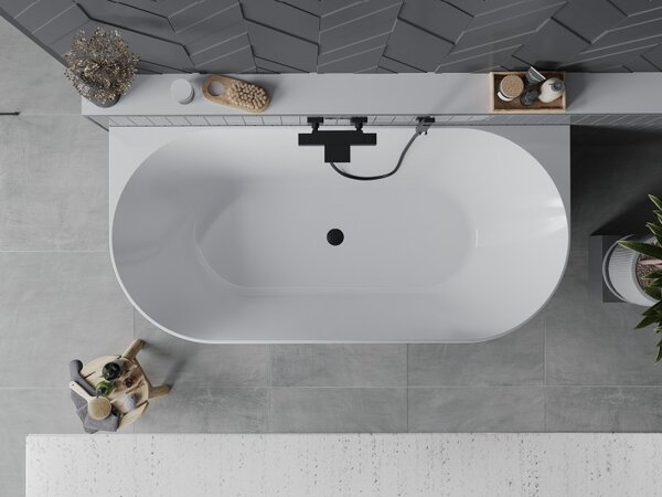 Cadă de baie Mexen Oval Slim, independentă, lipită de perete, 170 x 80 cm, alb lucios, preaplin negru mat, 52661708000-70