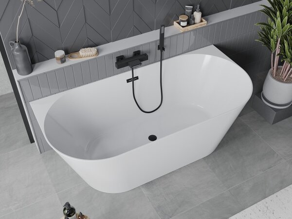 Cadă de baie Mexen Oval Slim, independentă, lipită de perete, 170 x 80 cm, alb lucios, preaplin negru mat, 52661708000-70
