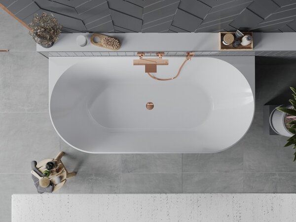 Mexen Oval Slim, cadă independentă de perete, 170 x 80 cm, alb-negru, preaplin auriu-roz, 52661708075-60