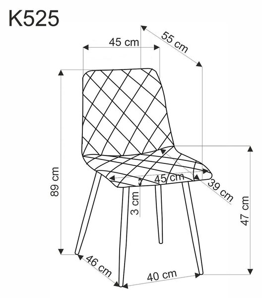 Scaun K525, bej/stejar, stofa catifelata/metal, 45x55x89 cm