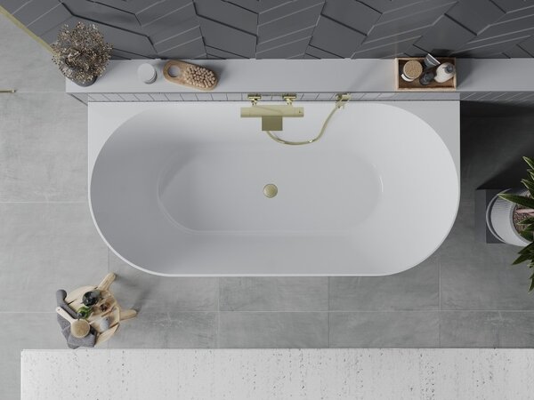 Mexen Oval Slim, cadă de baie independentă lângă perete, 170 x 80 cm, alb-negru, preaplin auriu mat, 52661708075-55