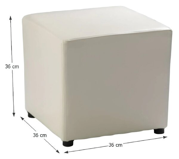 Taburet NIKI NEW, alb, piele ecologica, 36x36x36 cm