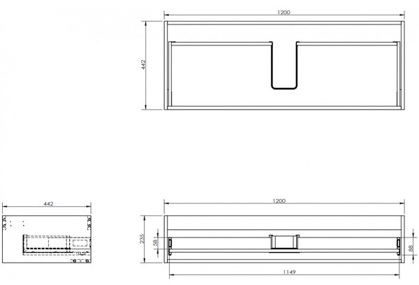 Mexen Box-A, dulap suspendat 120 cm, 1 sertar, gri mat, 91AX0-1200-235-1-62