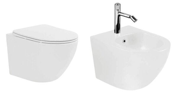 Set vas WC si bideu suspendat, Fluminia Ricci, alb