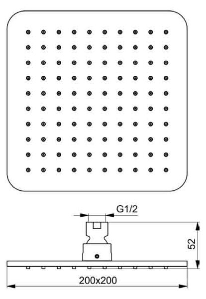 Pălărie de duș ,Ideal Standard Idealrain, pătrat, 200 x 200 mm, negru mat