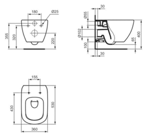 Set complet vas WC suspendat Ideal Standard, Tesi, cu spălare AquaBlade, alb rezervor si clapeta alba