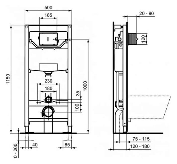 Set complet vas WC suspendat Ideal Standard, Tesi, cu spălare AquaBlade, alb rezervor si clapeta alba