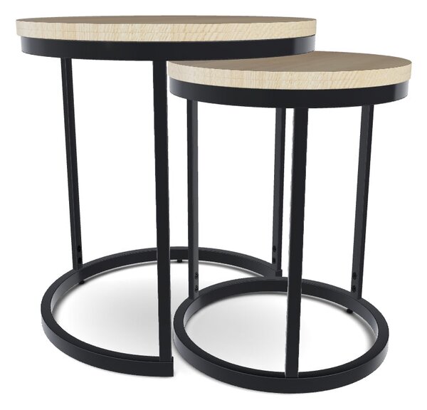 Set 2 masute cafea HOLA, stejar/negru, PAL laminat/metal