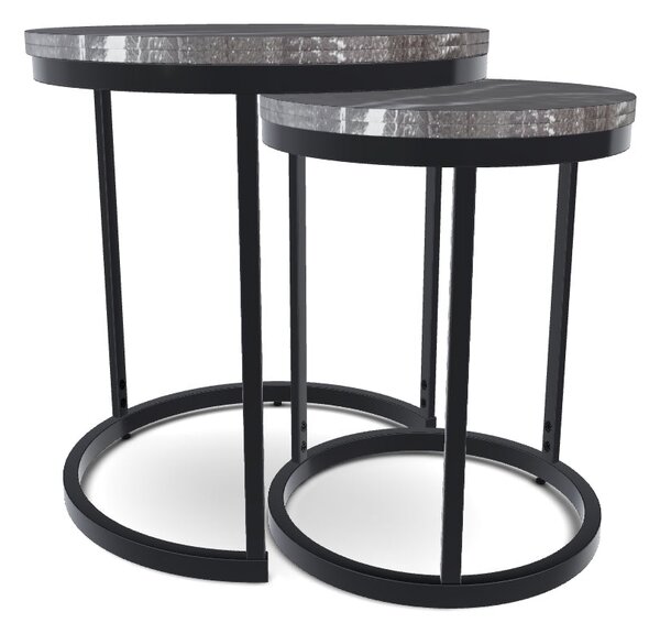 Set 2 masute cafea HOLA, negru cu efect de marmura/negru, PAL laminat/
