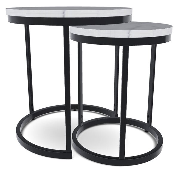 Set 2 masute cafea HOLA, alb cu efect de marmura/negru, PAL laminat/ot