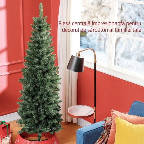 HOMCOM Brad Artificial de Crăciun cu 479 Ramuri, Brad de Crăciun Înalt și Îngust cu Bază Pliabilă, Ø65x180 cm, Verde | Aosom Romania