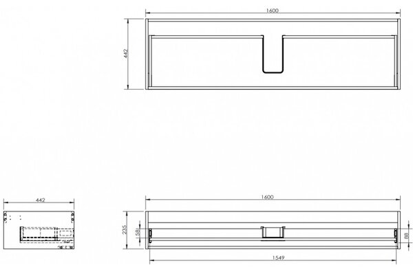 Mexen Box-A, dulap suspendat 160 cm, 1 sertar, alb mat, 91AX0-1600-235-1-01