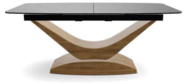 Masa sticla securizata DOLCE, gri mat/nuc, 180-240x95x76 cm