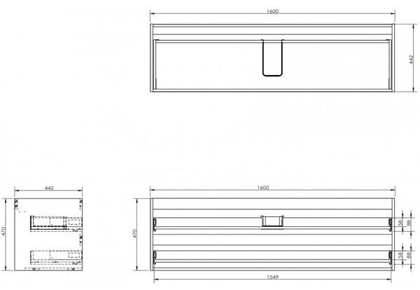 Mexen Box-A, dulap suspendat 160 cm, 2 sertare, alb mat, 91AX0-1600-470-2-01