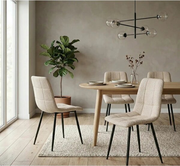 Scaun K560, bej/negru, stofa clasica/metal, 45x53x88 cm