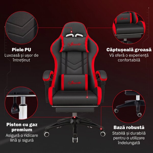 Vinsetto Scaun Gaming cu Înălțime Reglabilă și cu Spătar Rabatabil, 65x65x121-129 cm, Negru | Aosom Romania