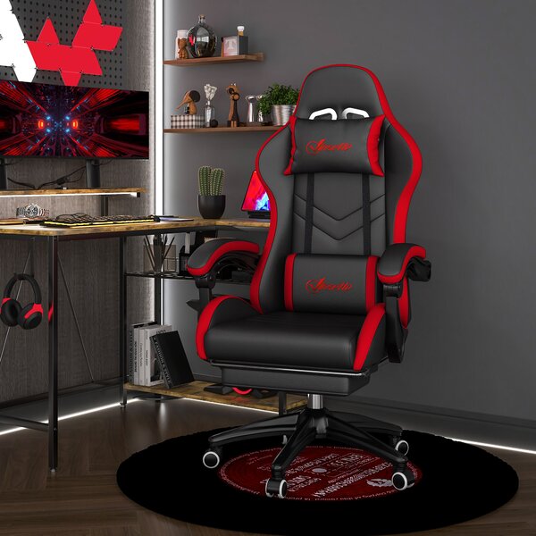 Vinsetto Scaun Gaming cu Înălțime Reglabilă și cu Spătar Rabatabil, 65x65x121-129 cm, Negru | Aosom Romania