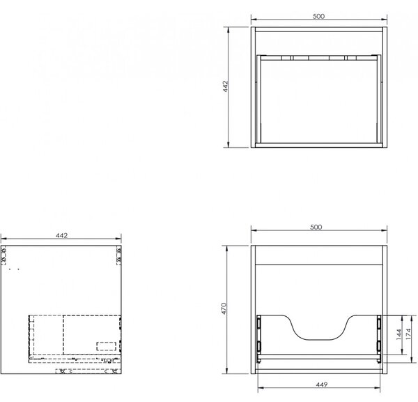 Mexen Box-A, dulap suspendat 50 cm, 1 sertar, gri mat, 91AX0-0500-470-1-62