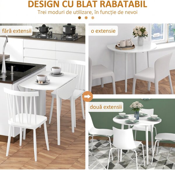 HOMCOM Masă Pliantă Modernă cu Extensii Laterale pentru Bucătărie și Living, din PAL, Ø89 x 73,5 cm | Aosom Romania