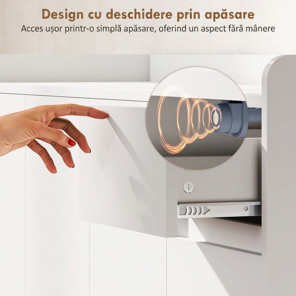 HOMCOM Pantofar Hol cu 4 Uși Push-to-Open, Rafturi Reglabile, MDF și Lemn Pin, 120x35x100 cm, Alb | Aosom Romania