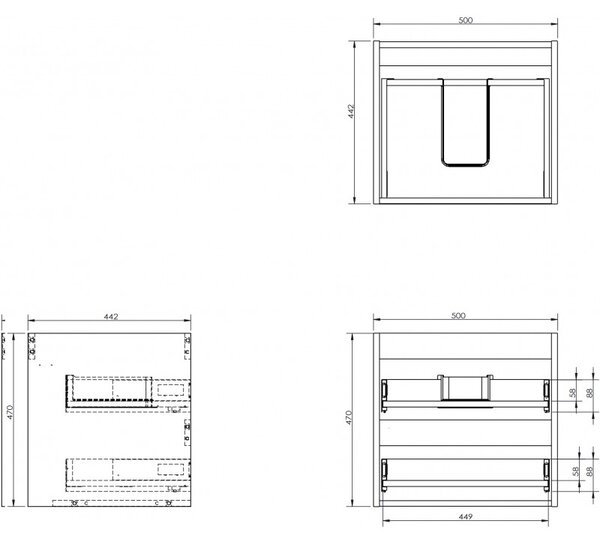 Mexen Box-A, dulap suspendat 50 cm, 2 sertare, grafit mat, 91AX0-0500-470-2-66