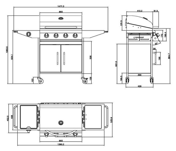Grătar BBQ pe gaz din inox cu arzător lateral Avenberg VERMONT