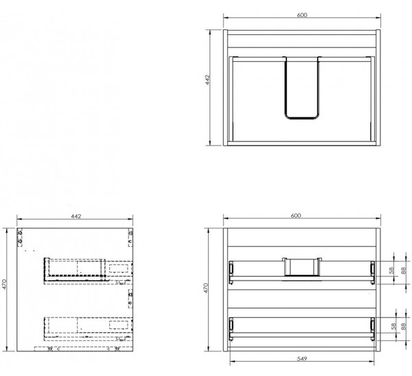 Mexen Box-A, dulap suspendat 60 cm, 2 sertare, nuc, 91AX0-0600-470-2-86