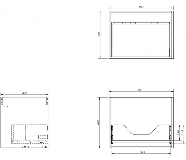 Mexen Box-A, dulap suspendat 60 cm, 1 sertar, gri mat, 91AX0-0600-470-1-62