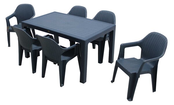 Set masă grădină Polo tip ratan 80x140 cu 6 scaune gri