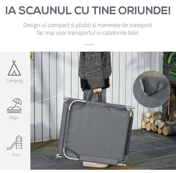 Outsunny Sezlong Pliabil pentru Grădină, Structură Metalică și Țesătură Oxford, Gri | Aosom Romania
