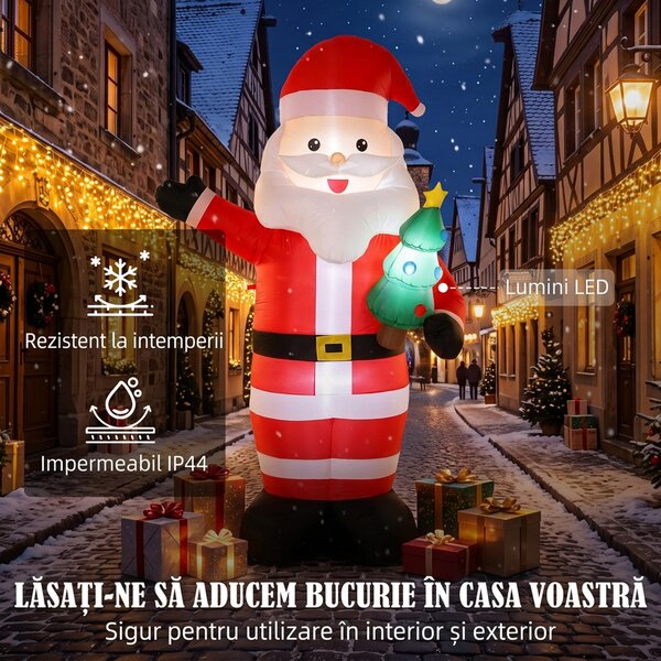 Outsunny Moș Crăciun Gonflabil Uriaș 243 cm cu Brad, LED-uri, Suflantă și Geantă de Depozitare, Roșu | Aosom Romania