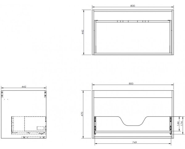 Mexen Box-A, dulap suspendat 80 cm, 1 sertar, grafit mat, 91AX0-0800-470-1-66